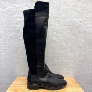 Marc Fisher Black Leather Stretch Panel Over-the-Knee Riding Boot Size 7.5